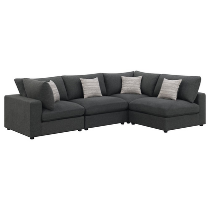 Serene charcoal 4-piece upholstered modular sectional sofa by Start2Finish, featuring plush cushions and contemporary design.