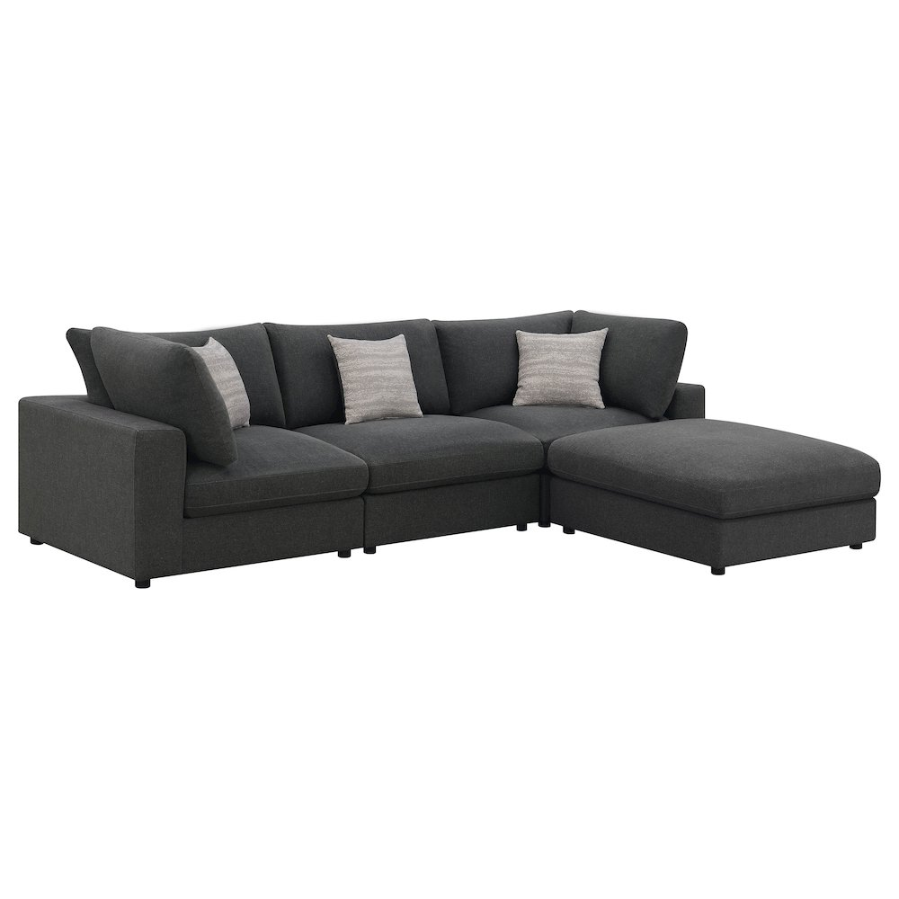 Charcoal upholstered Serene 4-piece modular sectional sofa by Start2Finish, showing plush cushions and modern design.