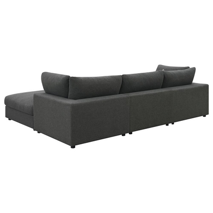 Charcoal Serene 4-piece upholstered modular sectional sofa by Start2Finish, showing plush cushions and modern design.
