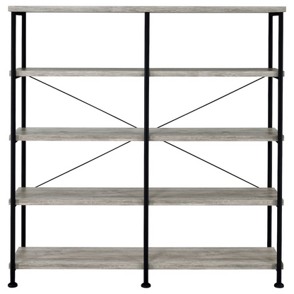 Start2Finish Analiese 63-inch grey driftwood double bookshelf with four shelves for versatile storage and display.