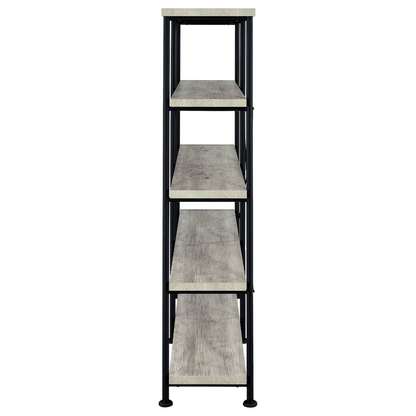 Start2Finish Analiese 63-inch grey driftwood double bookshelf with four shelves, showcasing a modern wooden storage unit.
