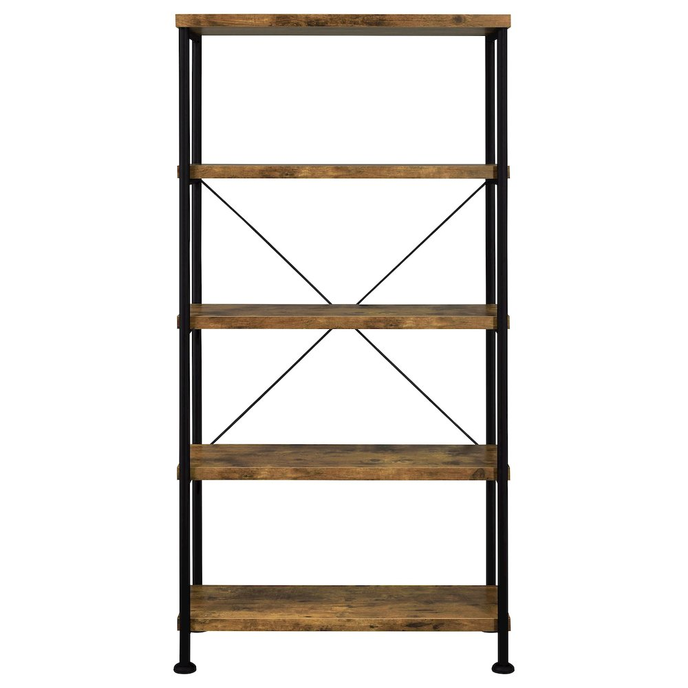 Start2Finish Analiese 63-inch rustic nutmeg bookshelf with four shelves, showcasing warm wood finish and sturdy design.