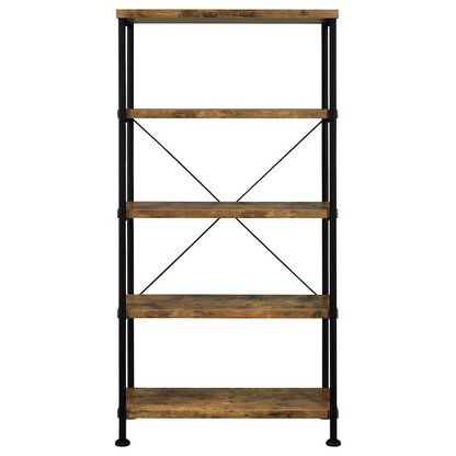 Start2Finish Analiese 63-inch rustic nutmeg bookshelf with four shelves, showcasing warm wood finish and sturdy design.