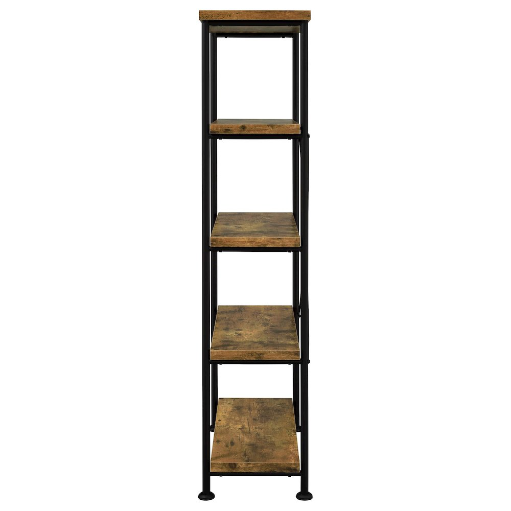Rustic Nutmeg Analiese 63-inch 4-shelf bookshelf by Start2Finish showing wooden shelves and sturdy frame.