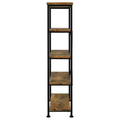 Rustic Nutmeg Analiese 63-inch 4-shelf bookshelf by Start2Finish showing wooden shelves and sturdy frame.