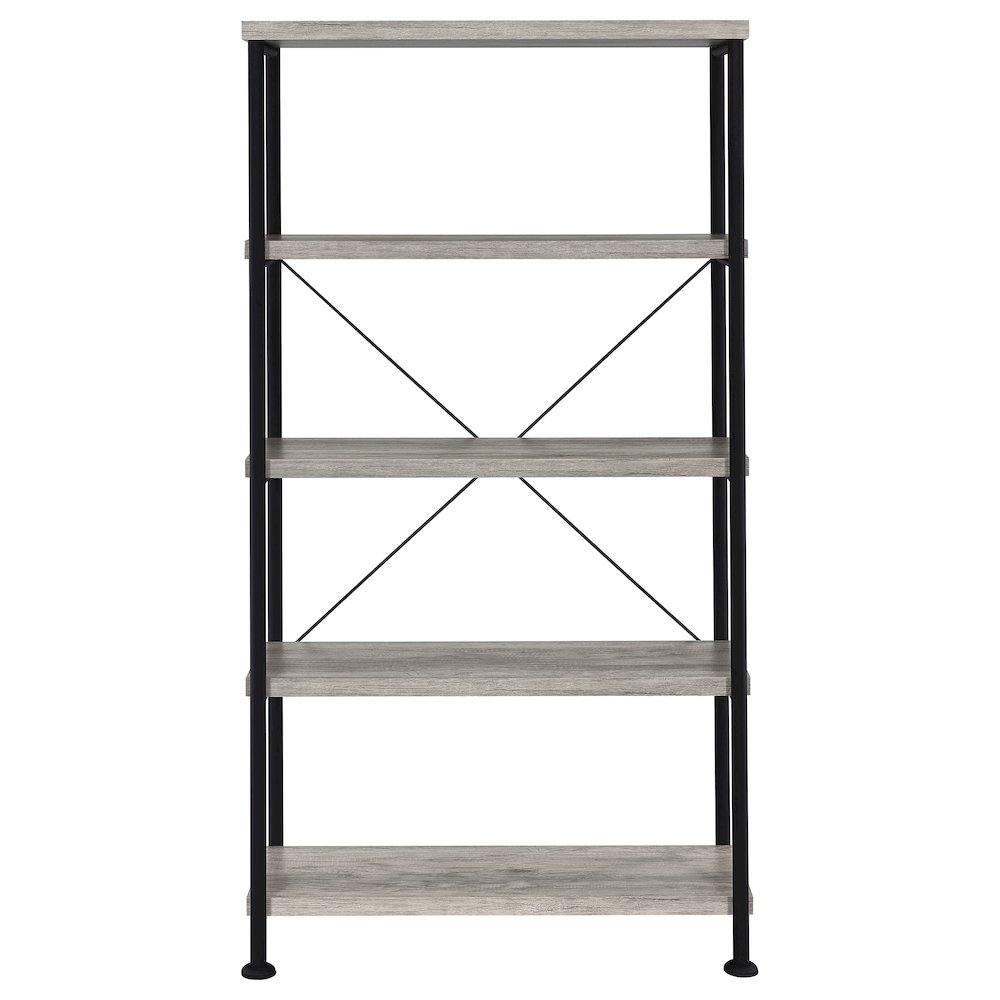 Start2Finish Analiese 63-inch grey driftwood bookshelf with four shelves, showcasing a modern furniture piece for storage and display.