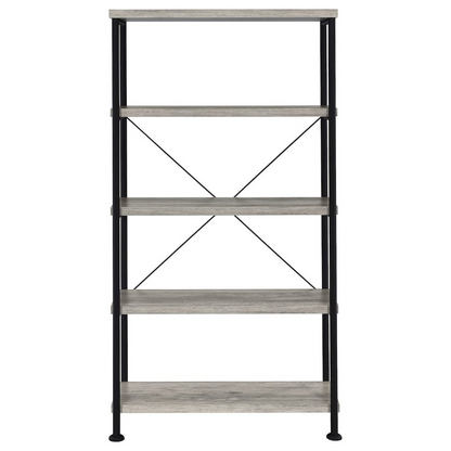 Start2Finish Analiese 63-inch grey driftwood bookshelf with four shelves, showcasing a modern furniture piece for storage and display.