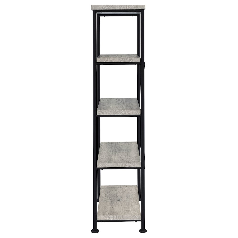Start2Finish Analiese 63-inch grey driftwood bookshelf with four shelves, showcasing a modern furniture design.