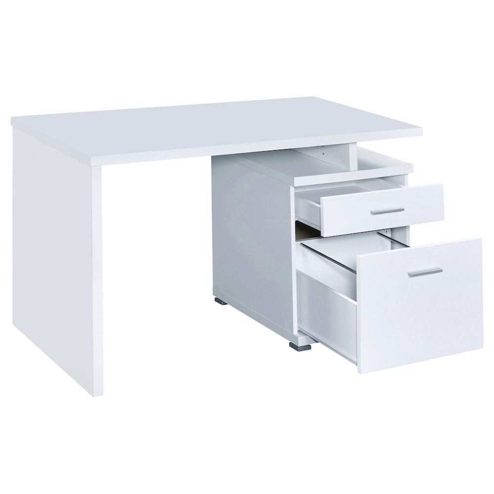 White Irving 47-inch 2-drawer office computer desk by Start2Finish with a sleek modern design and spacious workspace.