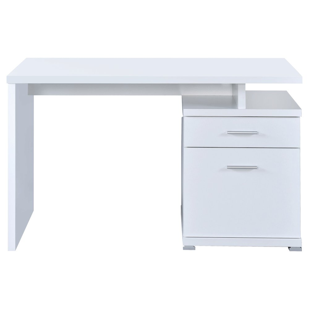 Start2Finish Irving 47-inch white office computer desk with two drawers, showcasing a sleek modern furniture piece.