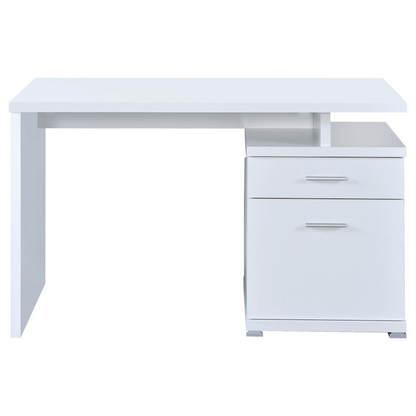Start2Finish Irving 47-inch white office computer desk with two drawers, showcasing a sleek modern furniture piece.