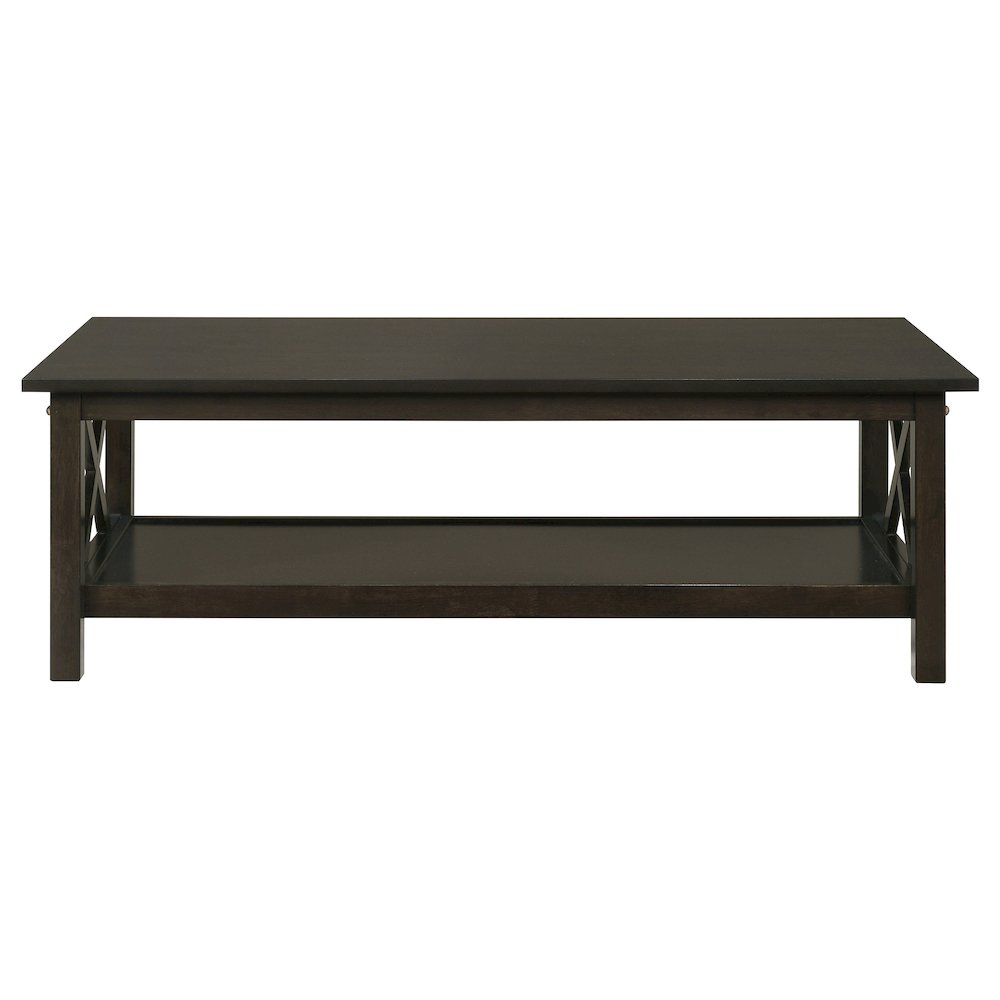 Start2Finish Rachelle 3-piece rectangular coffee table set in deep merlot wood finish, showcasing modern furniture design.