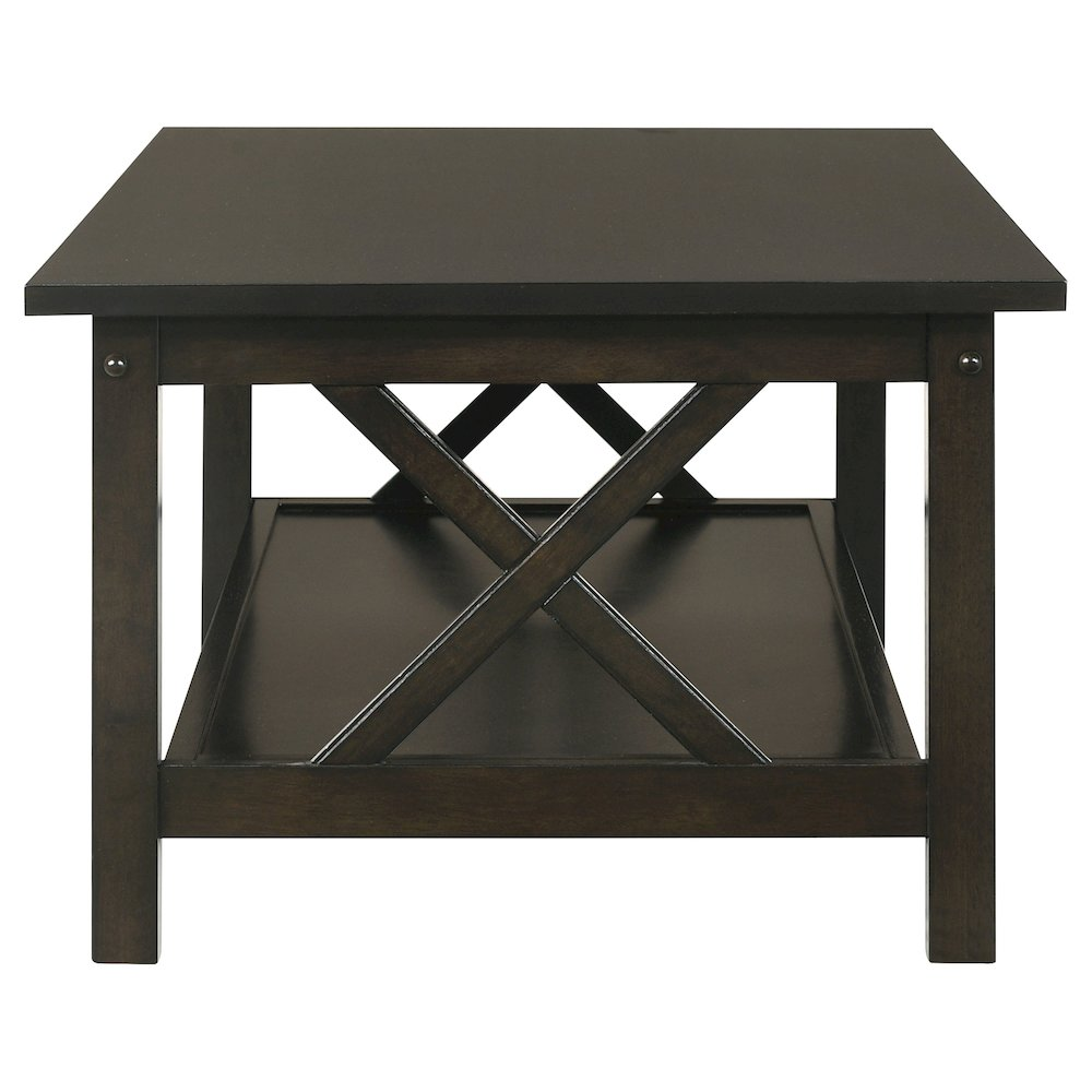 Start2Finish Rachelle 3-piece rectangular coffee table set in deep merlot finish, featuring modern wooden tables with sleek design.