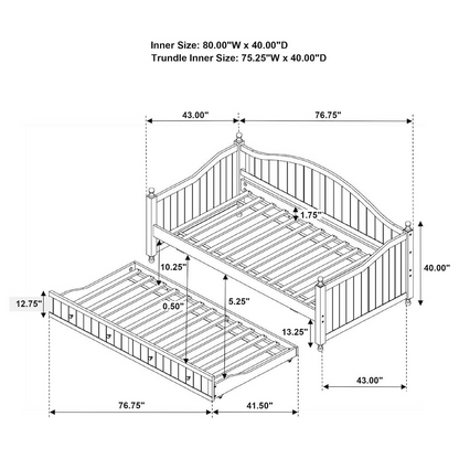 White Julie Ann Wood twin daybed with trundle, featuring a classic design and wooden frame, by Start2Finish.