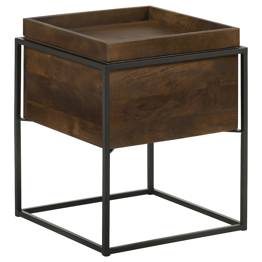 Dark brown Ondrej Square Accent Side Table by Start2Finish with a removable tray, modern furniture piece for living room or bedroom.