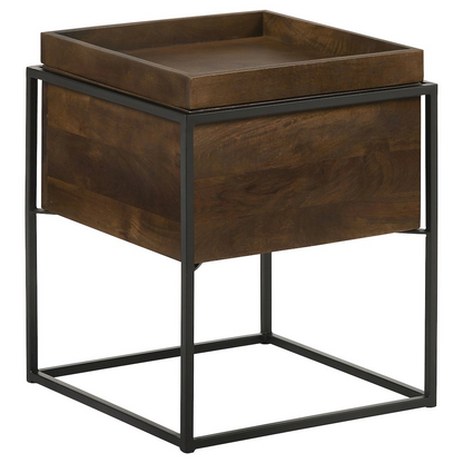 Dark brown Ondrej Square Accent Side Table by Start2Finish with a removable tray, modern furniture piece for living room or bedroom.