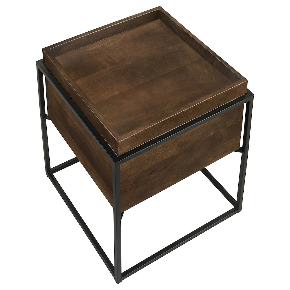 Dark brown Ondrej Square Accent Side Table by Start2Finish with removable tray, showcasing its modern furniture design and compact size.