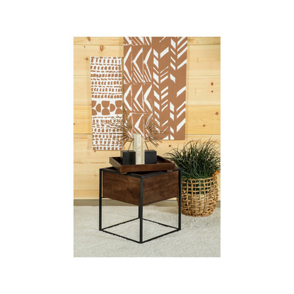 Dark brown Ondrej Square Accent Side Table by Start2Finish with a removable tray and sleek modern design.