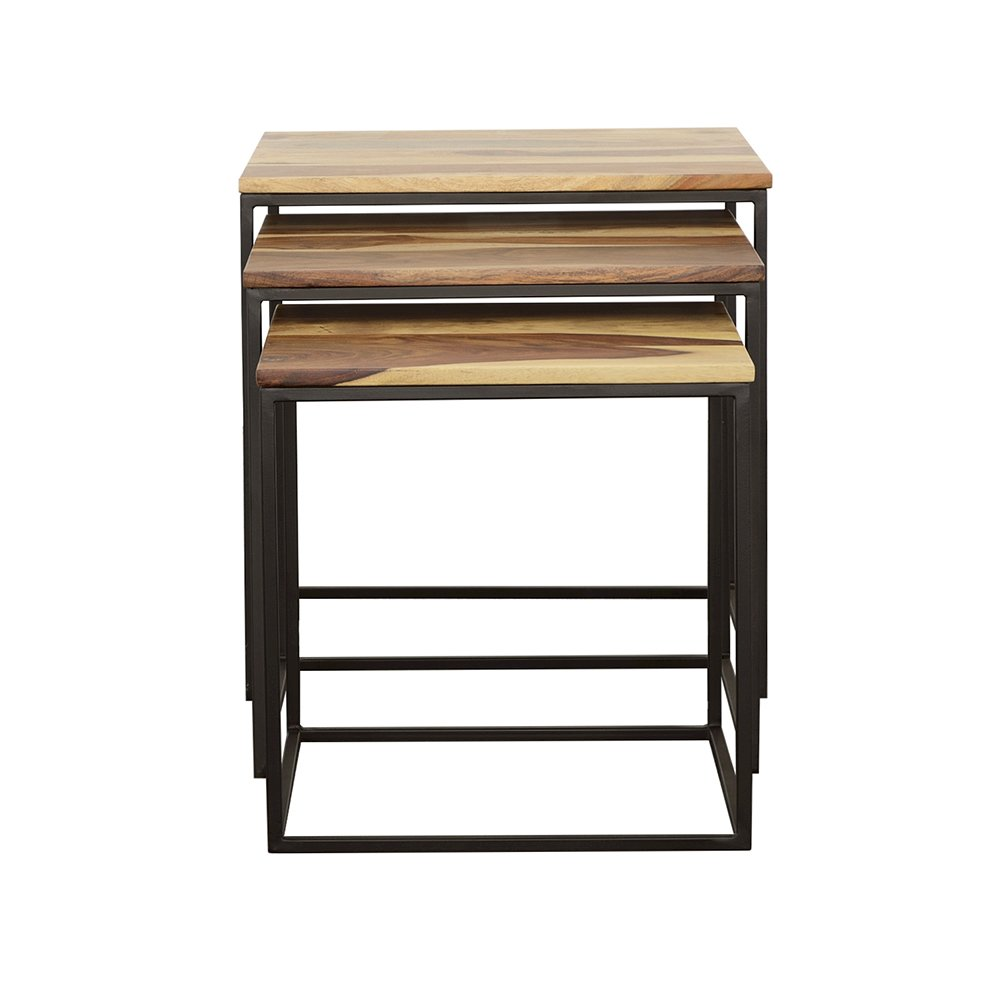 Belcourt 3-piece square nesting tables in natural wood and black finish, stylish furniture by Start2Finish.