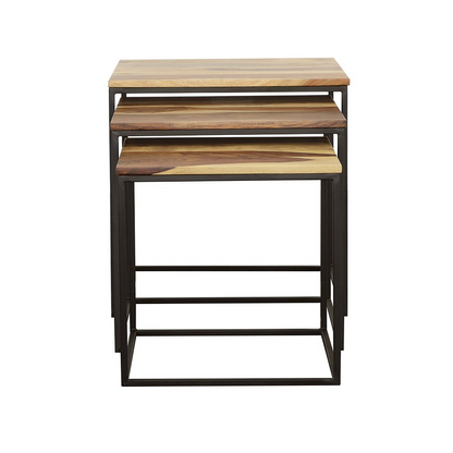 Belcourt 3-piece square nesting tables in natural wood and black finish, stylish furniture by Start2Finish.
