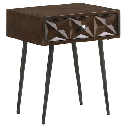 Start2Finish Ezra coffee brown 1-drawer rectangular accent side table, sturdy furniture piece with smooth finish and functional design.