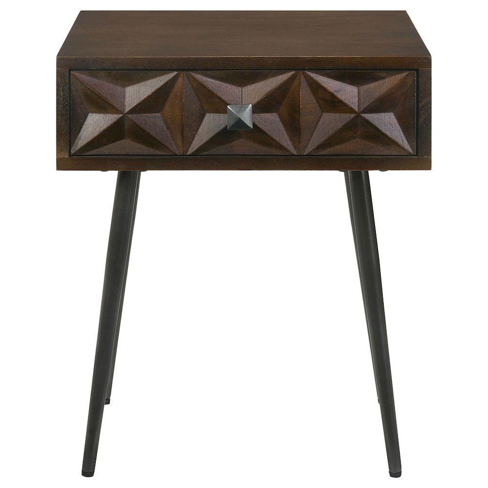 Start2Finish Ezra coffee brown 1-drawer rectangular accent side table, modern furniture with smooth wooden finish and compact design.