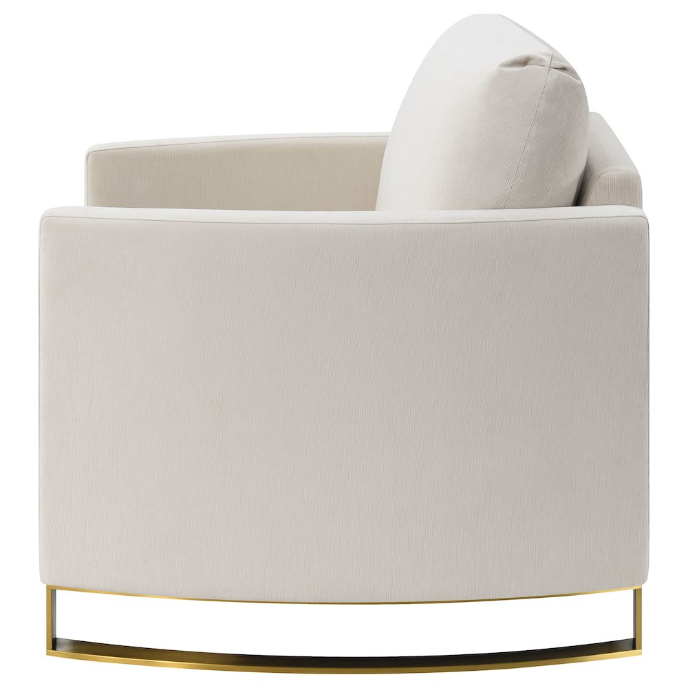 Beige Corliss upholstered arched arm accent chair with plush cushioning and wooden legs, stylish furniture for living room decor.