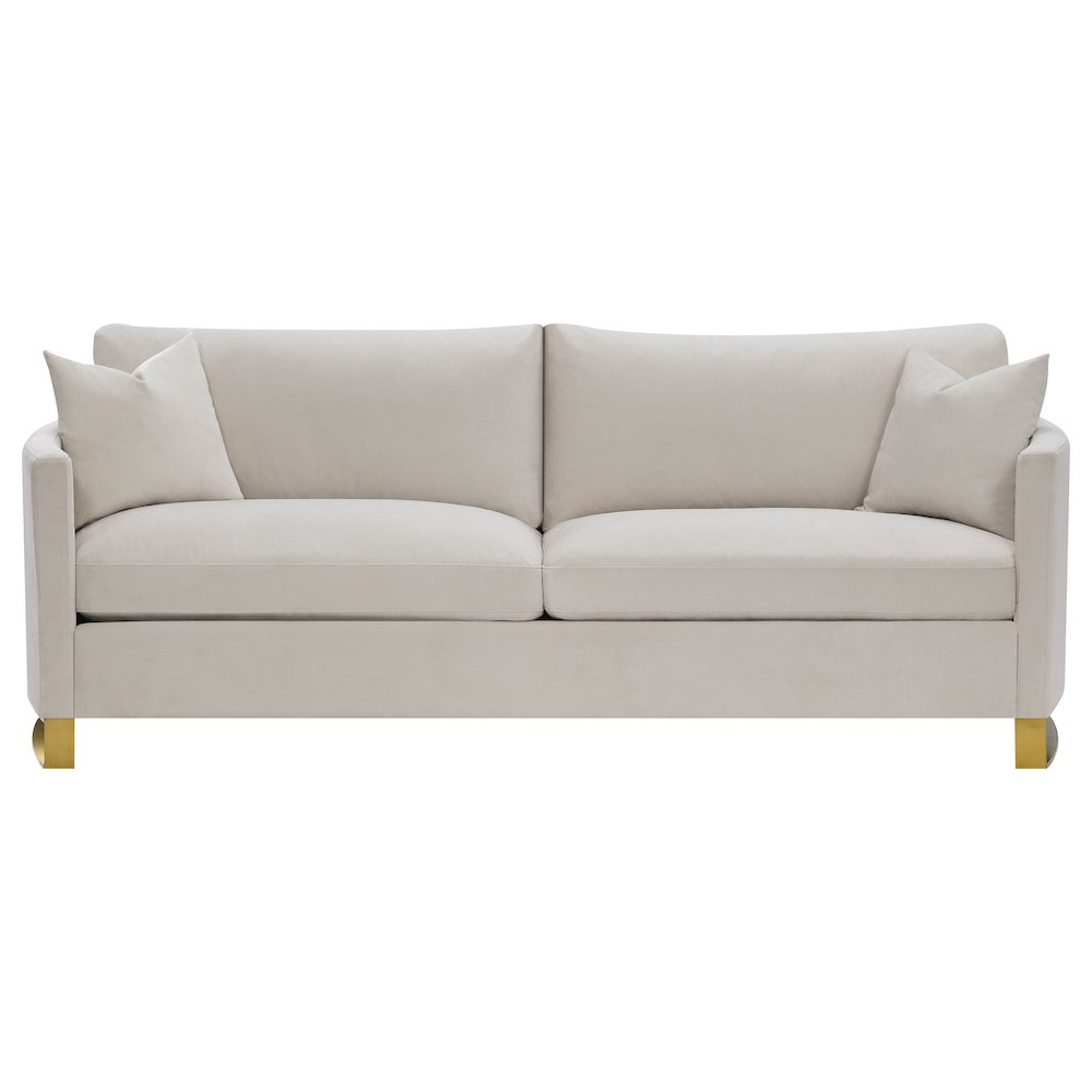 Beige Corliss upholstered arched arm sofa by Start2Finish with plush cushions and elegant curved design, suitable for modern living rooms.