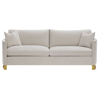 Beige Corliss upholstered arched arm sofa by Start2Finish with plush cushions and elegant curved design, suitable for modern living rooms.