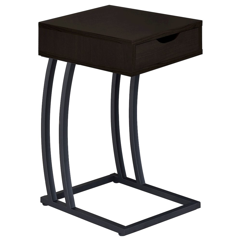 Start2Finish Troy C-shaped side table with 1 drawer and built-in power outlet in cappuccino finish, featuring a modern furniture design.