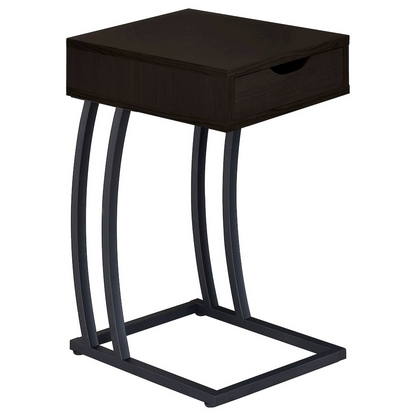Start2Finish Troy C-shaped side table with 1 drawer and built-in power outlet in cappuccino finish, featuring a modern furniture design.