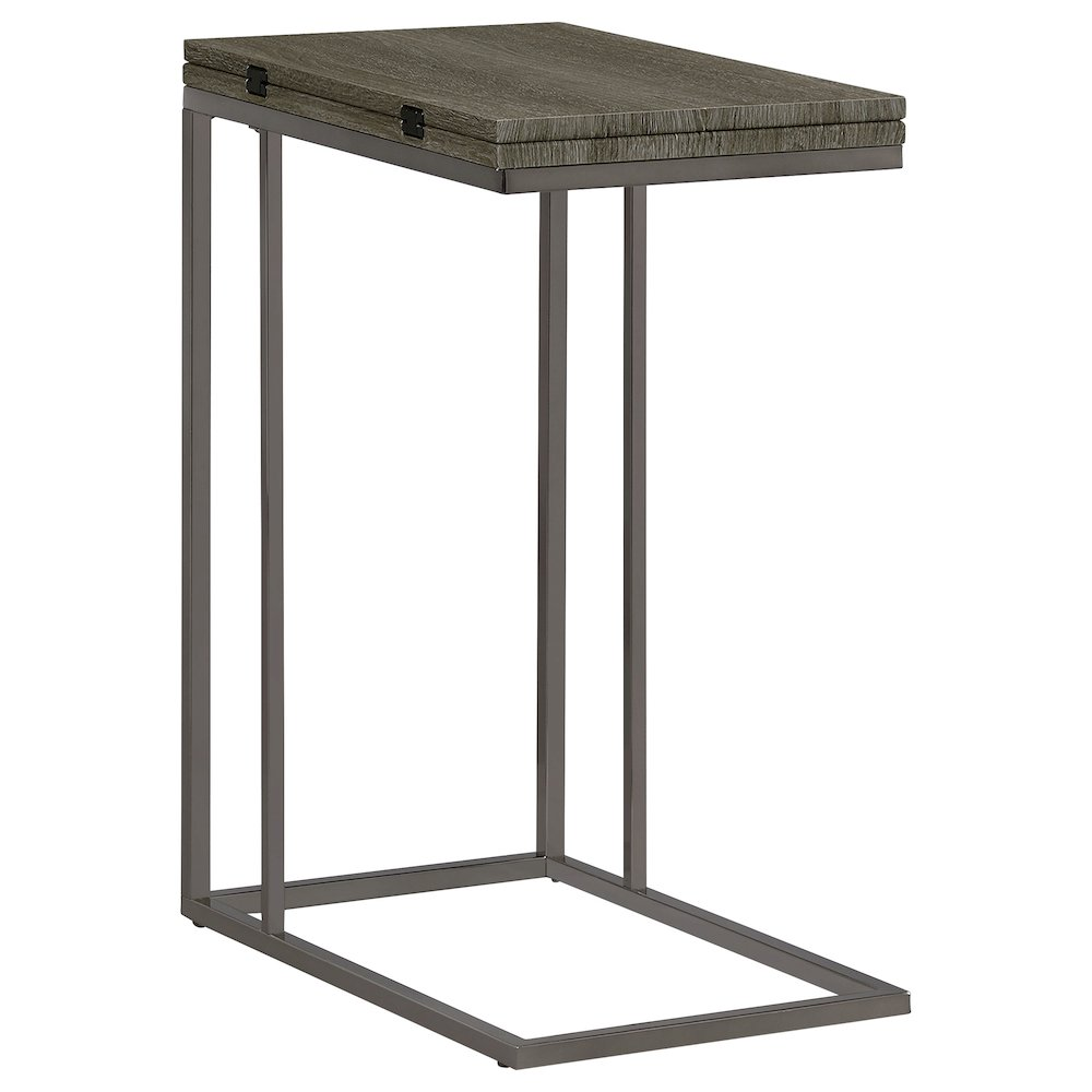 Start2Finish Pedro expandable C-shaped sofa side table in weathered grey with a sleek, modern design and functional surface.