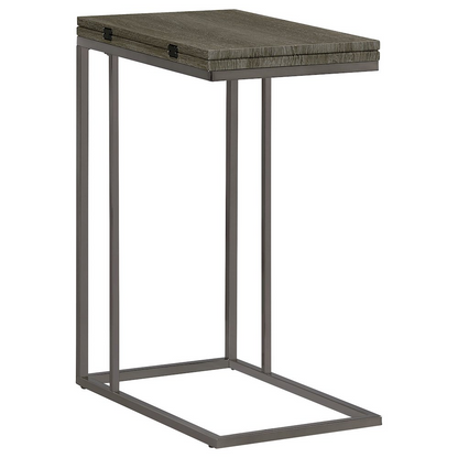 Start2Finish Pedro expandable C-shaped sofa side table in weathered grey with a sleek, modern design and functional surface.