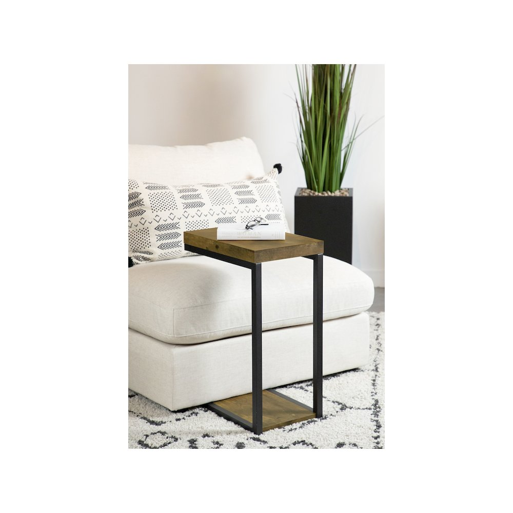 Beck Engineered Wood C-Shape Sofa Side Table in antique nutmeg with a modern design for living room use.