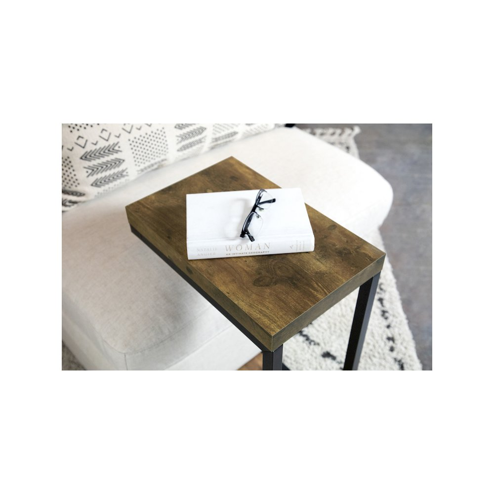 Beck Engineered Wood C-Shape Sofa Side Table in antique nutmeg, featuring a stylish and functional furniture piece by Start2Finish.