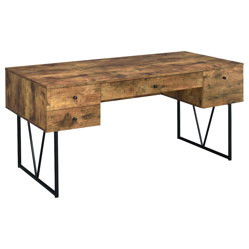 Rustic Nutmeg Analiese 63-inch 4-drawer writing desk by Start2Finish, featuring a wooden finish and ample storage space.