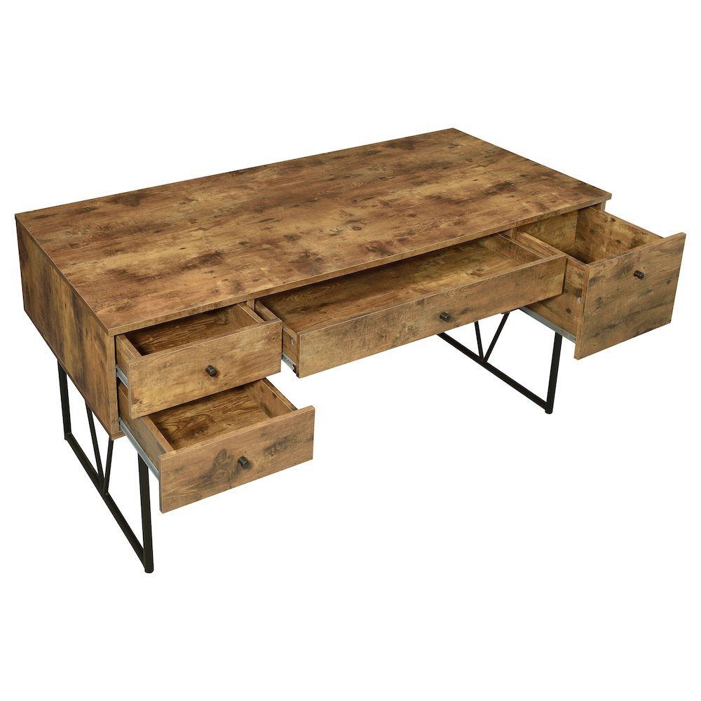 Rustic Nutmeg Analiese 63-inch writing desk with four drawers, crafted by Start2Finish, showcasing a sturdy wooden furniture design.