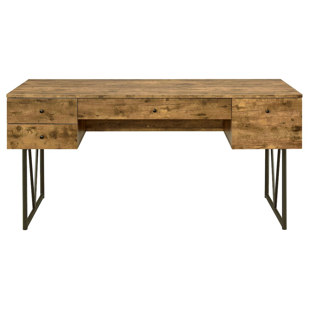 Rustic Nutmeg Analiese 63-inch writing desk with four drawers, made of sturdy furniture wood.