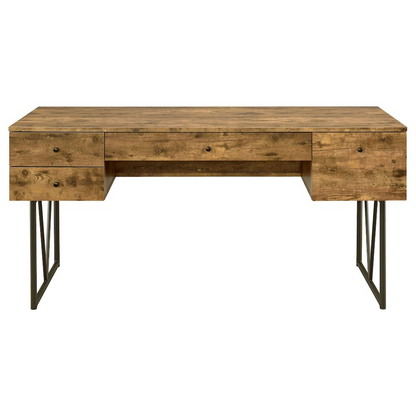 Rustic Nutmeg Analiese 63-inch writing desk with four drawers, made of sturdy furniture wood.