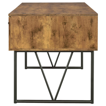 Rustic Nutmeg Analiese 63-inch 4-drawer writing desk from Start2Finish, showcasing wood grain, sturdy construction, and spacious workspace.