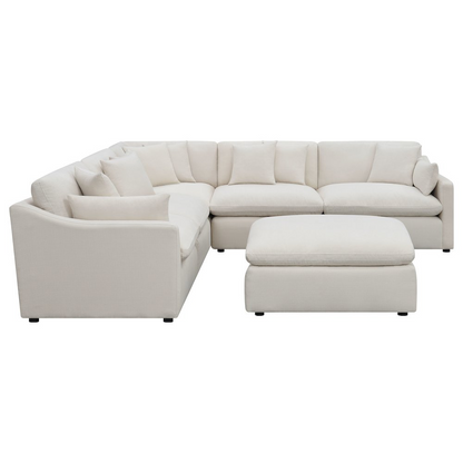 Start2Finish Hobson 6-piece ivory upholstered modular sectional sofa with plush cushions and modern design.