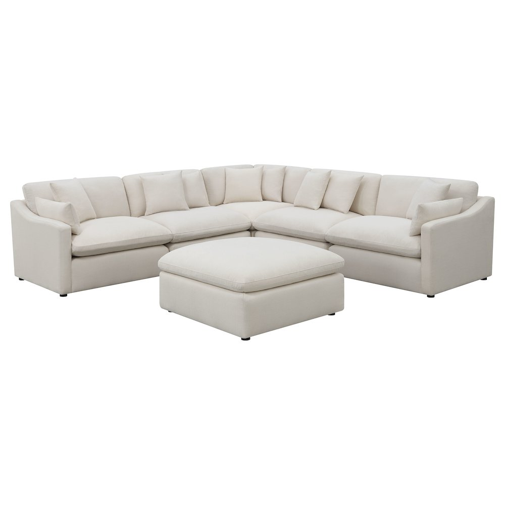 Start2Finish Hobson 6-piece ivory upholstered modular sectional sofa showcasing plush cushions and contemporary design.