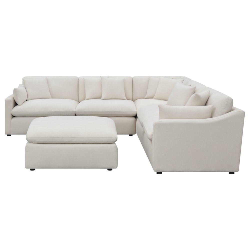Start2Finish Hobson 6-piece ivory upholstered modular sectional sofa with plush cushions and contemporary design.