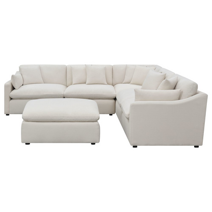 Start2Finish Hobson 6-piece ivory upholstered modular sectional sofa with plush cushions and contemporary design.