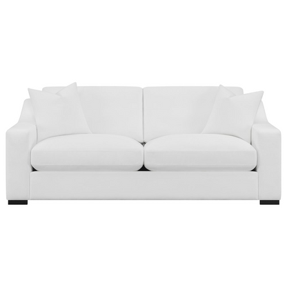 Start2Finish Ashlyn 2-piece upholstered sloped arm sofa set in white, featuring plush cushions and a modern design.