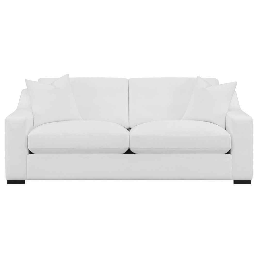 Ashlyn 3-piece upholstered sloped arm sofa set in white, featuring plush cushions and modern design for stylish living room decor.