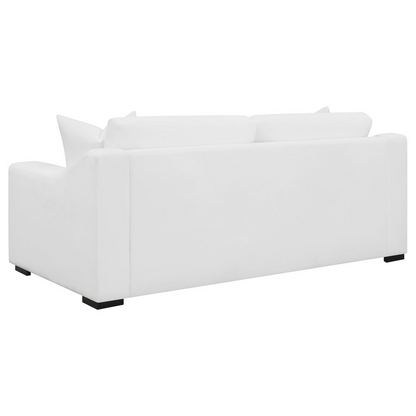 Ashlyn 3-piece upholstered sofa set with sloped arms in white fabric, featuring comfortable cushions and modern design.
