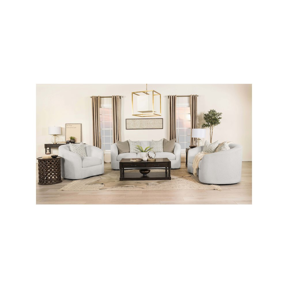Rainn 3-piece boucle upholstered sloped arm sofa set in latte color, stylish furniture by Start2Finish.