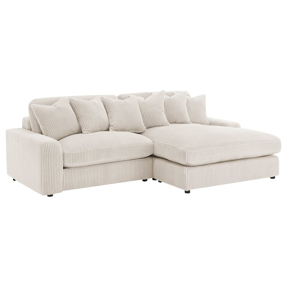 Start2Finish Blaine upholstered reversible chaise sectional sofa in sand fabric with plush cushions and modern design.