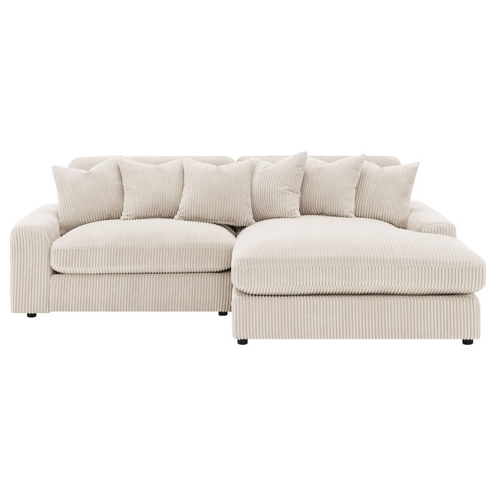 Start2Finish Blaine upholstered reversible chaise sectional sofa in sand fabric, showing plush cushions and modern design.